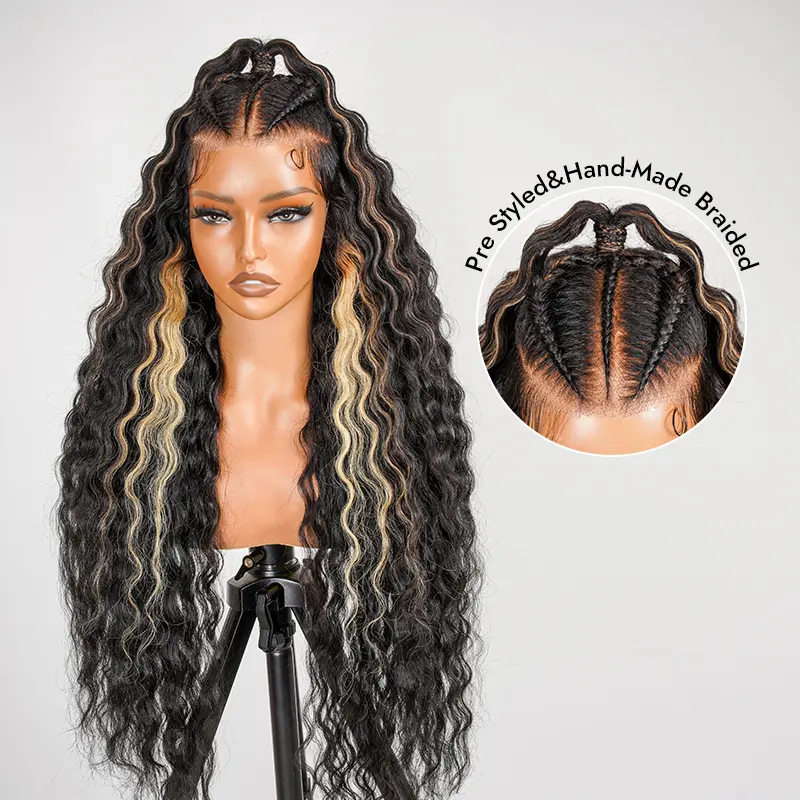 [Summer Musts] Wiggins Hair Stylist Wig Pre Braided Pre Cut Ready To Go Wig Black With The Blonde Highlight Deep Wave 13x6 Lace Frontal Wig Glueless Human Hair #WeeklyDeals #TikTokShopSummerSale