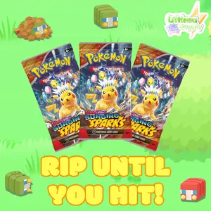 Pokemon Rip Until You Hit RTYH SV08 Surging Sparks - 6 Booster Packs Minimum Guaranteed