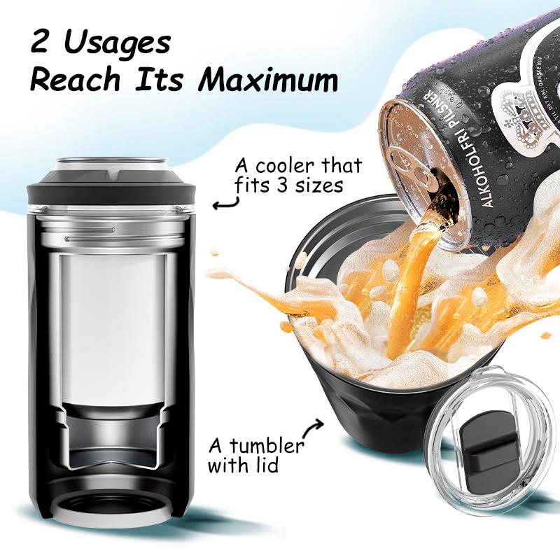 [Meoky]12oz Slim Can Cooler,Vacuum Insulated Stainless Steel,Portable for Different Can Heights，Universal 12-16oz Cans, Keep 12 Hours Cold，Camping、Travel、Parties