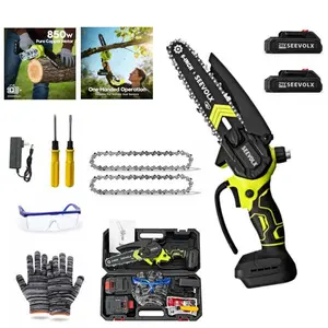 SEEVOLX Portable Brushless Mini Chainsaw, 1500mAh Cordless Electric Hand Saw for Tree Trimming, Gardening, Wood Cutting & Camping, Safe & Easy to Use for Seniors & Women, Perfect Holiday Gift