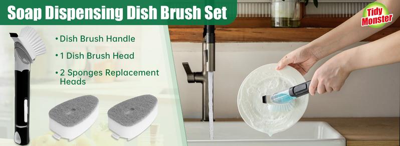 Soap Dispensing Dish Scrub Brush Scrubber Cleaning Brush  Leak-Free Guarantee Safe on Dishes Nonstick Cookware Reusable Cleaning Brush Cleaners