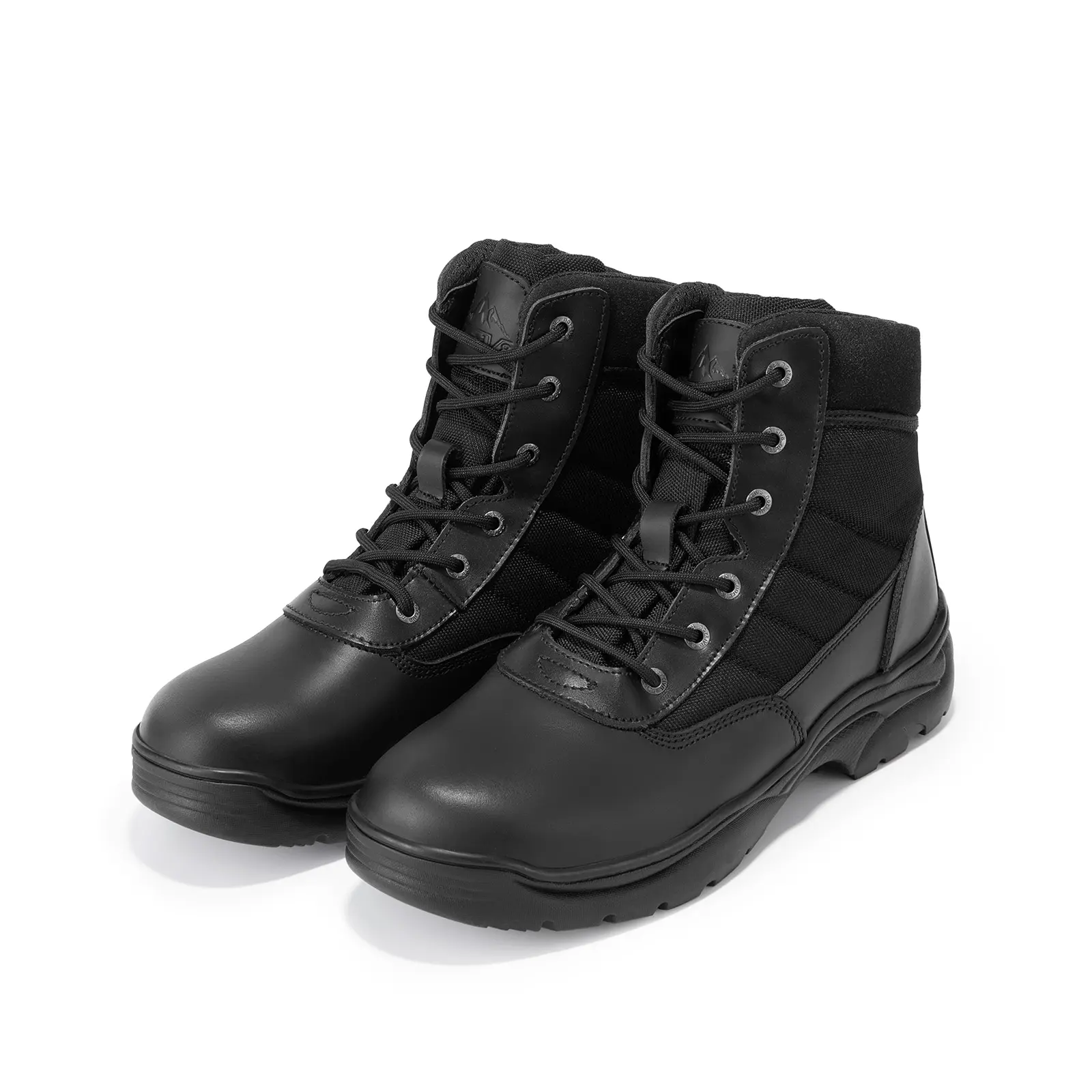 NORTIV 8 Men's Round Toe Tactical Worker Boots - Durable Leather & Oxford Fabric Footwear, Water-Resistant, Anti-Slip, Padded Collar, Arch Support, Reduces Pain, for Security Guard Shoes, Camping