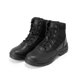 NORTIV8 Men's Round Toe Tactical Work Boots, Durable Leather & Oxford Fabric, Water-Resistant, Anti-Slip, Padded Collar, Arch Support Black Footwear Army Shoes Closed