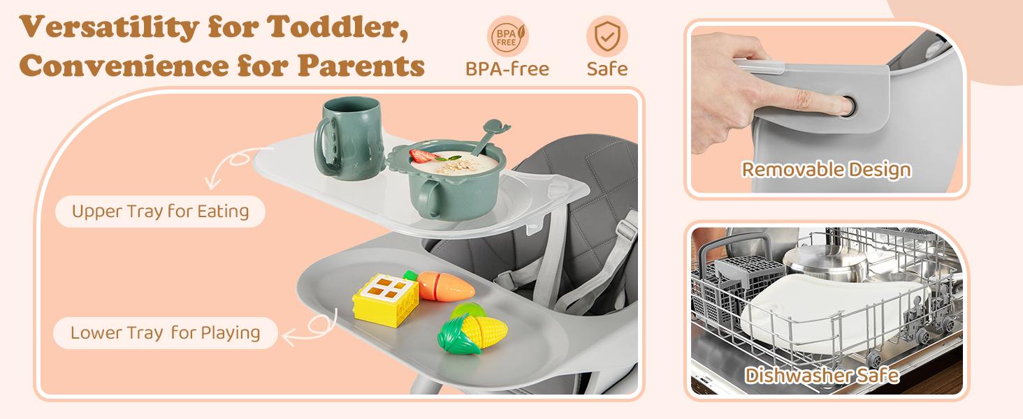 Costzon Baby High Chair, 6 in 1 Convertible Wooden High Chair for Babies & Toddlers with Adjustable Legs,, Safety Harness & Waterproof PU Cushion