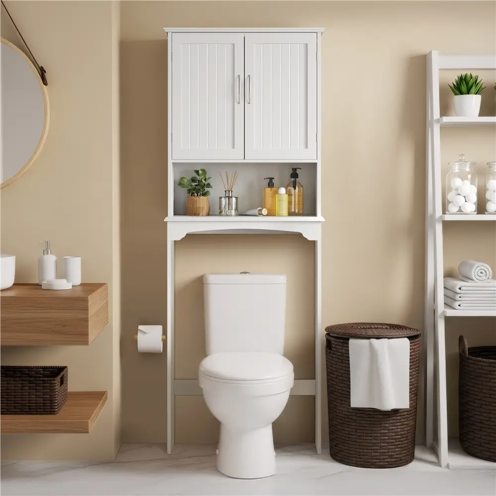 Yaheetech Wooden Bathroom Cabinet Over the Toilet Cabinet Bathroom Storage Organizer Toilet Rack with Adjustable Shelf for Bathroom