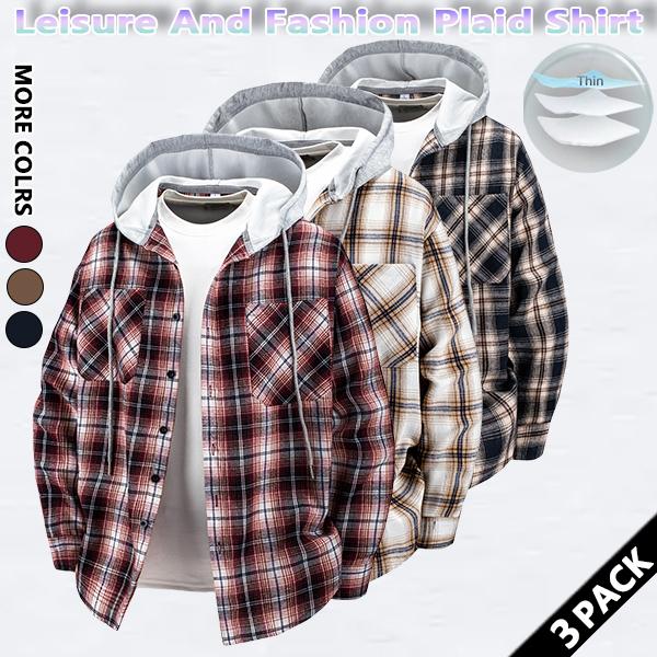 3 pack Men's Plaid Essentials Hoodie coat Streetwear Man Casual Tops Long Sleeve Menswear Soft Fabric fall outfits，outfits men，Halloween Gifts SpringStatements