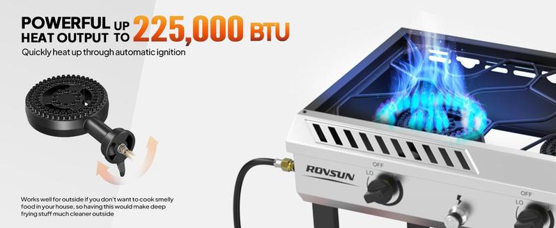 ROVSUN 2/3 Burner Outdoor Propane Burner with Ignition & Regulator, 150,000/225,000 BTU Powerful & Portable Gas Stove Outdoor Stand Cooker for Backyard Patio Cooking Home Camping Brewing Canning Turkey Frying