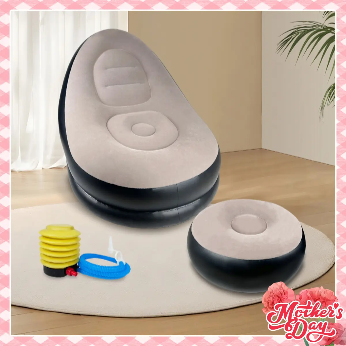 Folding Reclining Lazy Sofa Chair Portable Flocking Air Couch with Foot Stool for Relaxation Indoor Living Room Gaming Bedroom Office Balcony Outdoor Travel Camping#Summervibes Sofa With Headrest U Shaped Sofas