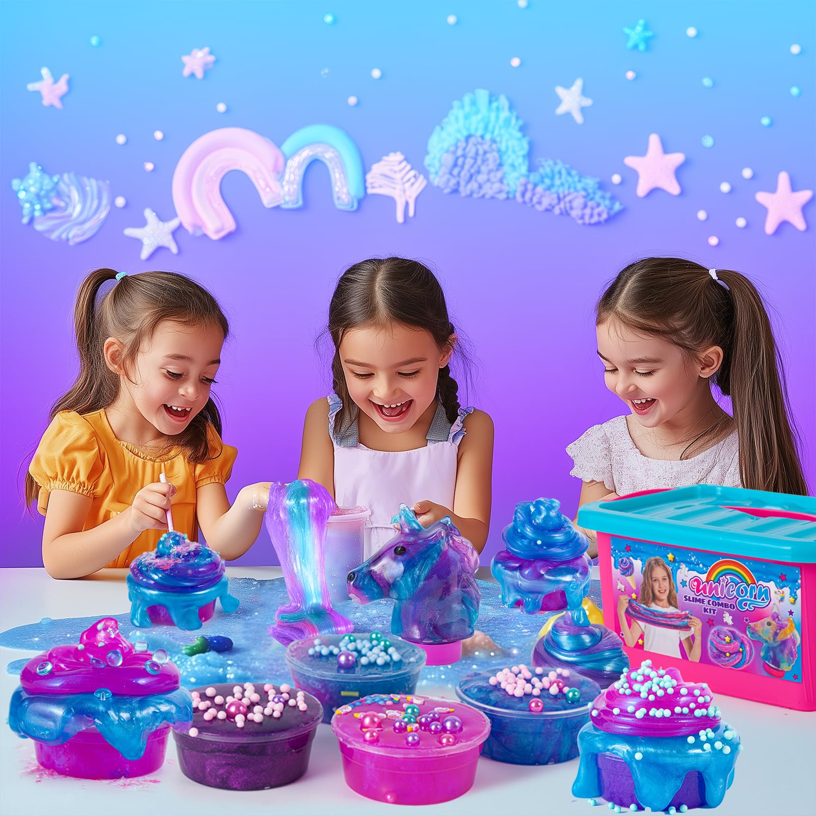 SUNDAY MIRTH Unicorn Slime Combo Kit for Girls Glimmer Crunchy Butter Galaxy Slime Party Favors for Kids Ages 6-12 Sensory Play Creativity Toys with Unique Textures Effects