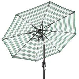 Best Choice Products 10ft Solar LED Lighted Striped Patio Umbrella w/ Crank, Tilt, Push Button, 6 Ribs