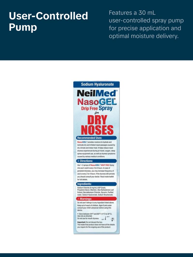 NeilMed NasoGel Spray - 30 mL Drip-Free Gel with Sodium Hyaluronate for Dry Nasal Passages Relief