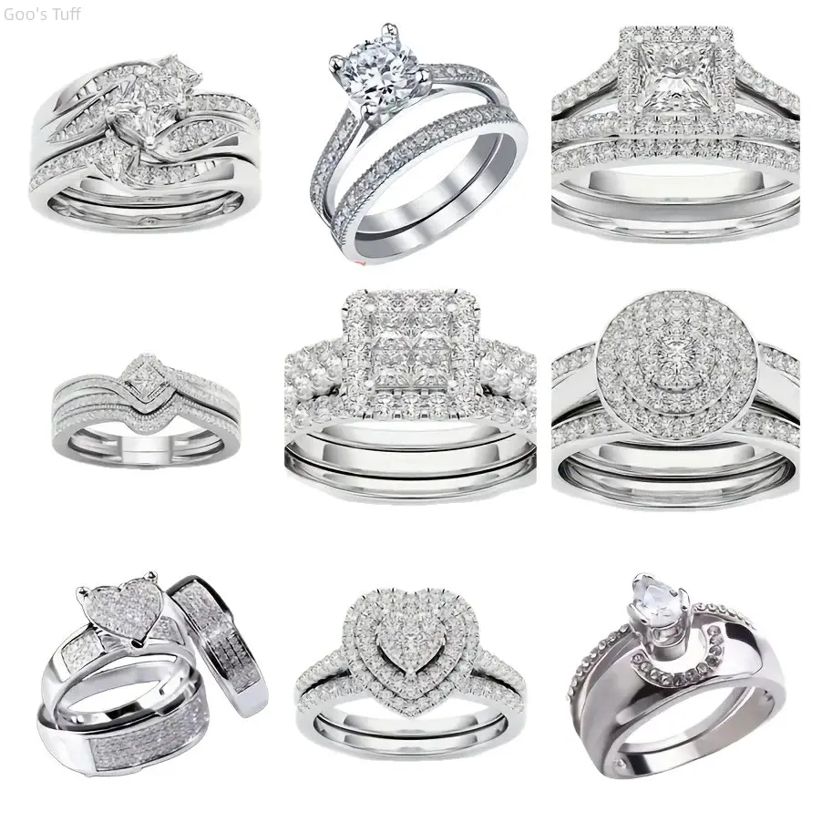 Rings Finger Jewelry Moissanite Ring Set Princess Cut Double Band Versatile Sparkling Finger Jewelry Ideal For Daily Dating Travel Wear Alternative To Fine Jewelry