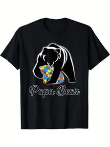 Proud Dad Papa Bear Autism Awareness Autism Matching Family T-Shirt 180g