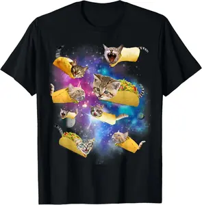 100% Cotton Burrito Pizza and Taco Cat in Space - Tacocat Tee Gift Idea T-Shirt