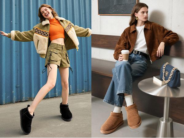 Dream Pairs FuzzyClassic Mini Ankle Snow Boots – Genuine Suede, Water-Resistant, Memory-Foam Slip-On Warmth