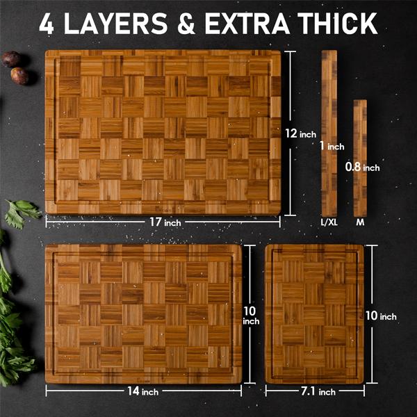 [Spring & Easter]Kikcoin End Grain Checkered Cutting Board 3pcs with Holder,Extra Large Wooden Butcher Block,Charcuterie Cheese Serving Tray,Handles & Juice Groove,New Year, Holiday,gift idea