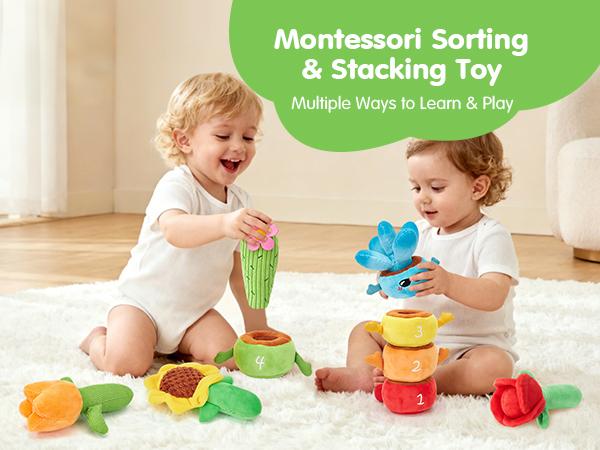 hahaland Plush Garden Stacking Toys with Color Matching Planting Play 10 in 1 Toddler Toys Fine Motor Sensory Emotional Development Montessori Toys for 1 Year Old Boy Girl Holiday Christmas Gift Toddler Flower Pot Toy Easter Gift Stuffers for Boys Girls