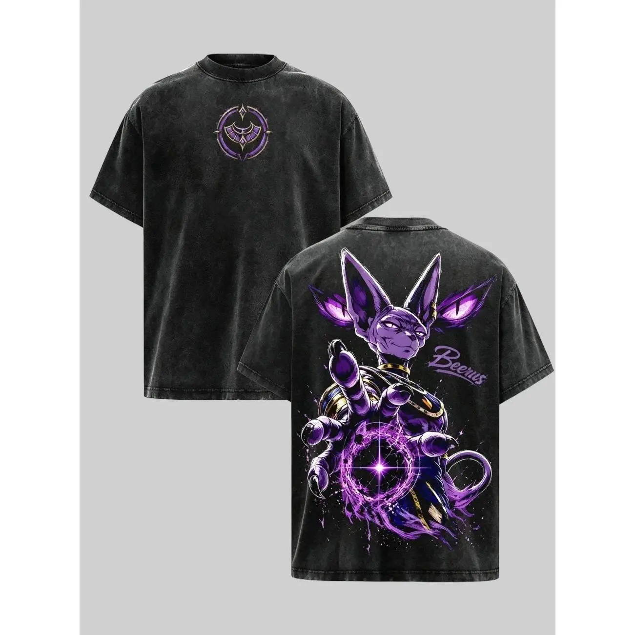 Dragon Ball Super Anime Beerus Vintage Washed Graphic Tee Oversized Heavyweight Cotton Streetwear Japanese Manga Retro Y2K Summer Unisex Top Y7K