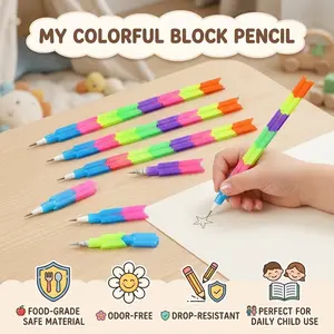12-piece set of Kids' Building Block Pencils. Freely DIY and customize different shapes. High-value and fun design, perfect for daily use. Develops hand-on skills while learning through play. blocks ideal gift choice magnetic tiles