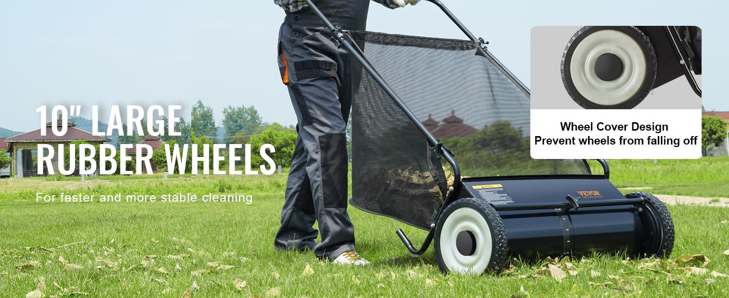 VEVOR Push Lawn Sweeper, TikTokShopBlackFriday, 26 Inch Leaf & Grass Collector, Strong Rubber Wheels & Heavy Duty Thickened Steel Durable to Use with Large Capacity 7 ft³ Mesh Collection Bag, 4 Spinning Brushes