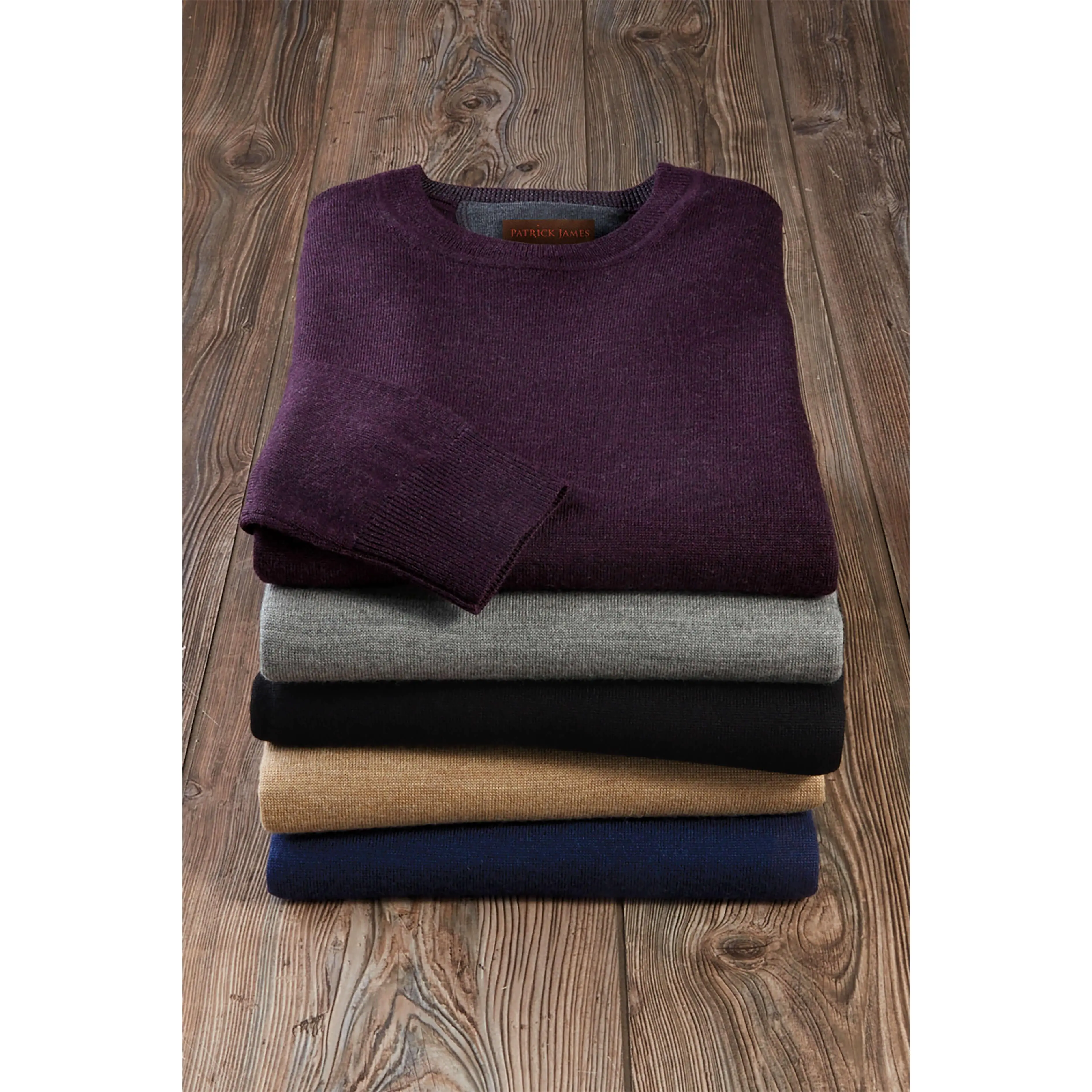 Men's Solid Crewneck Sweater in Fine Gauge 100% Merino Wool, Long Sleeve Ribbed Knit Pullover for Menswear, Round Neck, Tops
