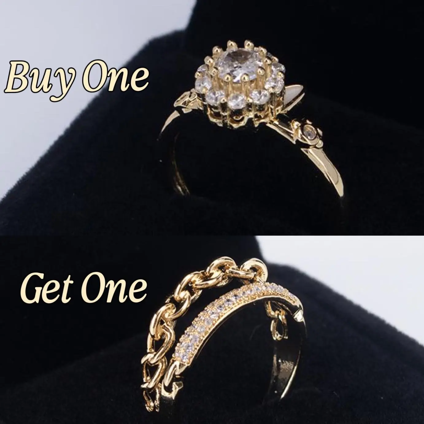 Buy 1 Get 1 Free: Women's Sparkling Moissanite Cat Spinner Ring with Free Double-Layer Chain Ring, Adjustable Open Band, Rotatable Stress Relief Statement Jewelry, Ideal Gift for GF/BFF, Statement Ring