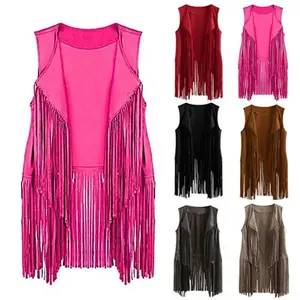 Fringe Vest Soft Cowgirl Vest Sleeveless Cropped Fringe Jackets Brown Tassel Vest Hippie Costumes Womenswear Tops Can be used with raincoat