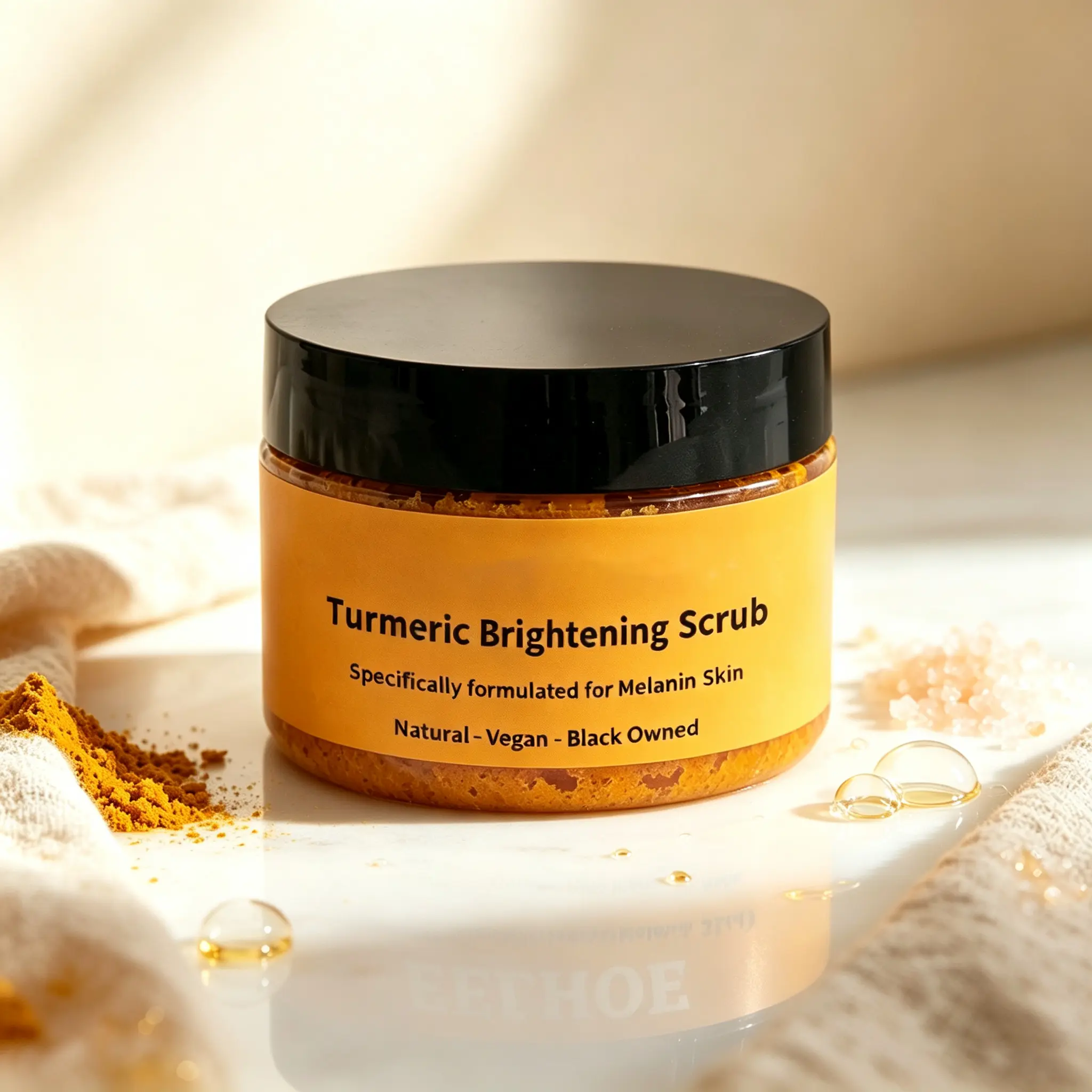Turmeric Sea Salt & Vitamin E Body Scrub - Gentle Exfoliating Polish, Nourishing Moisturizing Body Care Product (100g, 36 Months Shelf Life) for Smoother, Silky, Radiant Skin