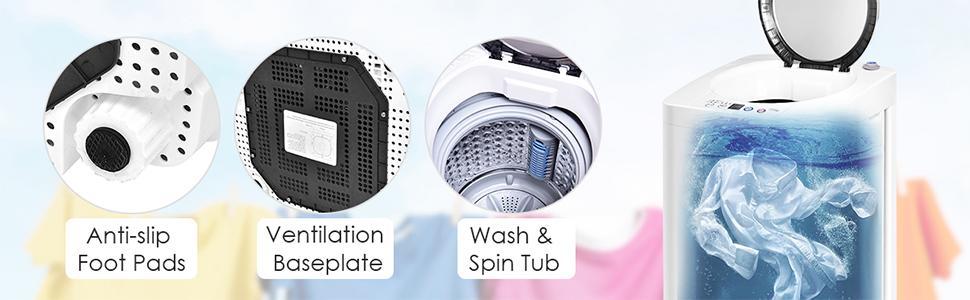 COSTWAY Full-Automatic Portable Washing Machine, W/LED Display, Drain Pump, Compact Laundry Washer and Dryer Combo for Home, Dorm, Apartment, RV, Camping