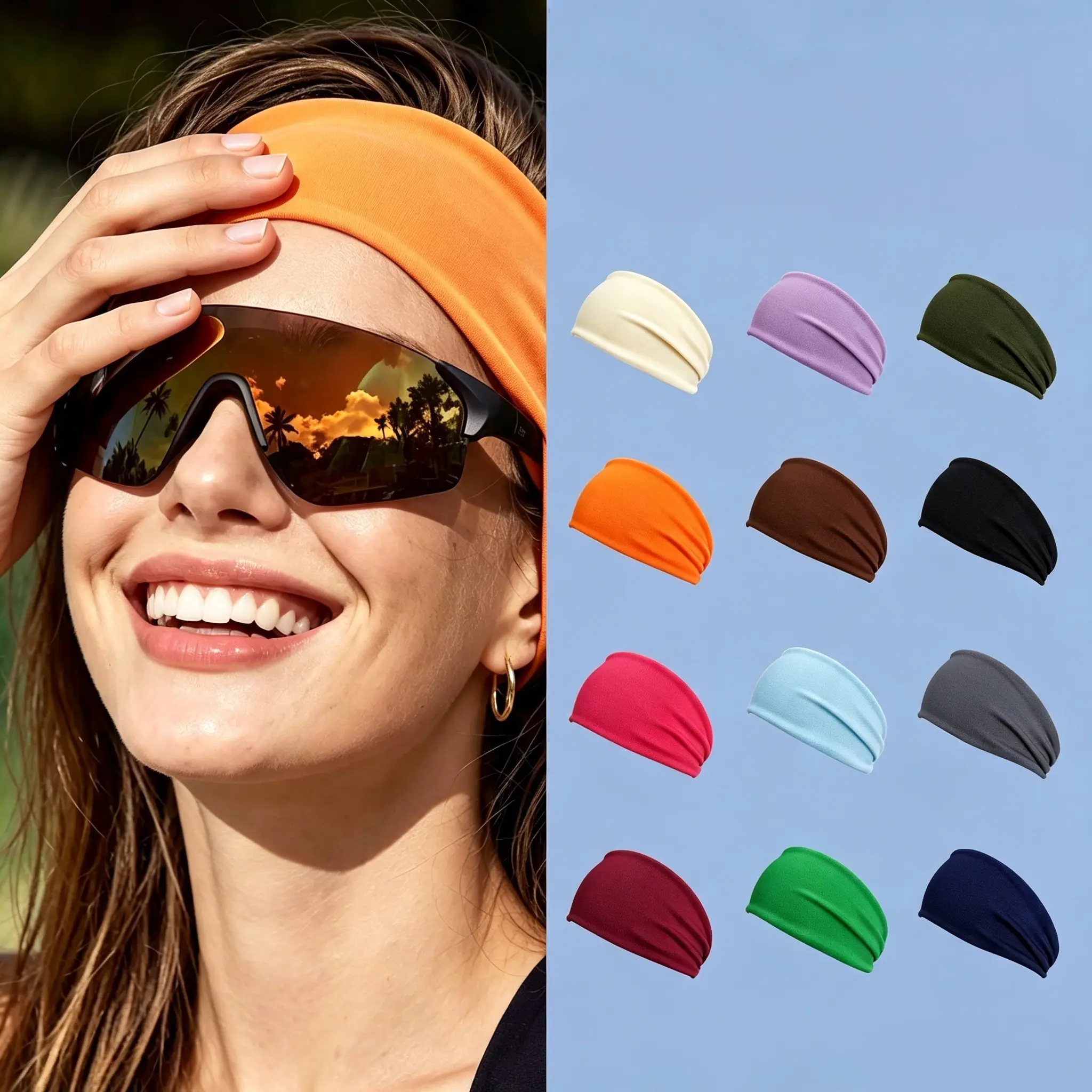 Women's 12-Pack No-Slip Elastic Fashion Headbands, Polypropylene Hairbands for Workout & Daily Use, Headbands for Women & Sports Accessories