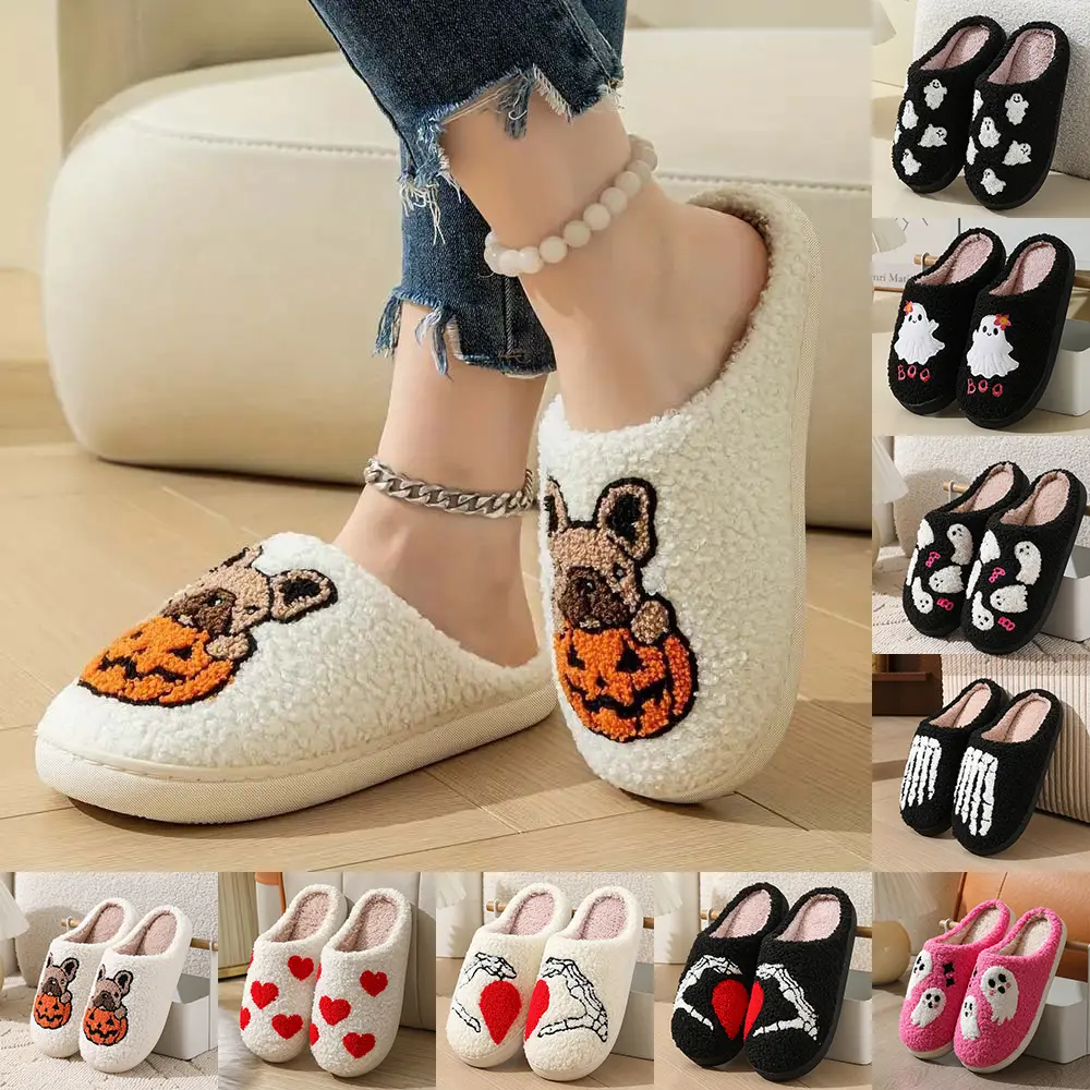 Womens Mens Slippers Retro Memory Foam Cute Cartoon Plush Fluffy Warm Fur Lined Slippers Indoor House Home Winter Shoes