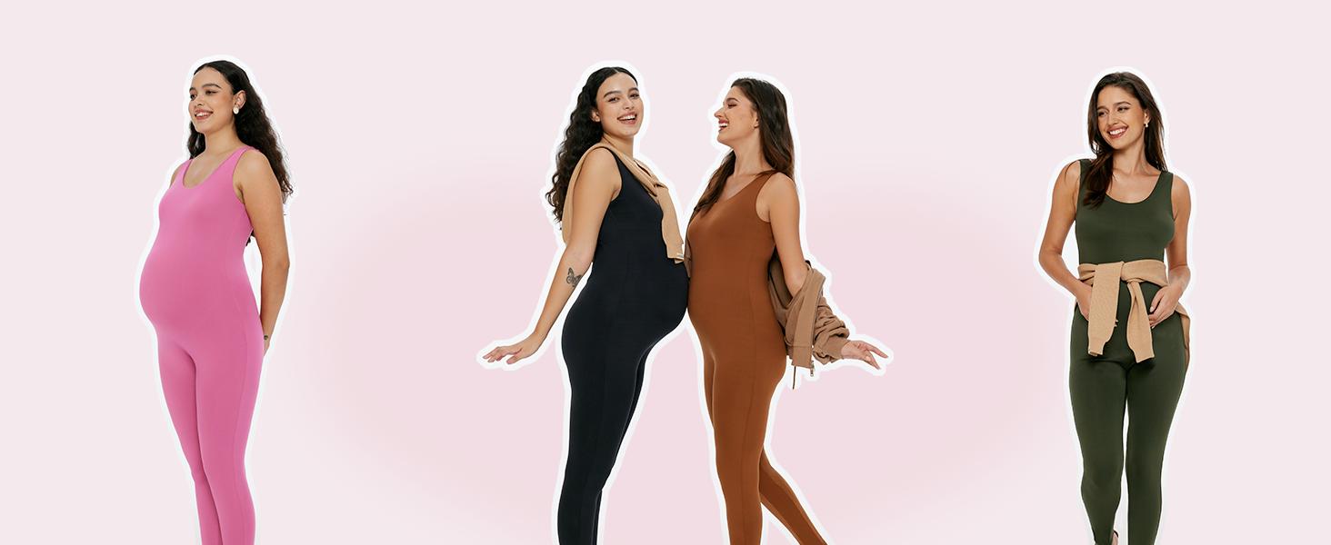POSHDIVAH Women's Maternity Jumpsuit Romper Pregnancy Leggings Sleeveless Tank Top Bodycon Bodysuit Shapewear pregnancy supply