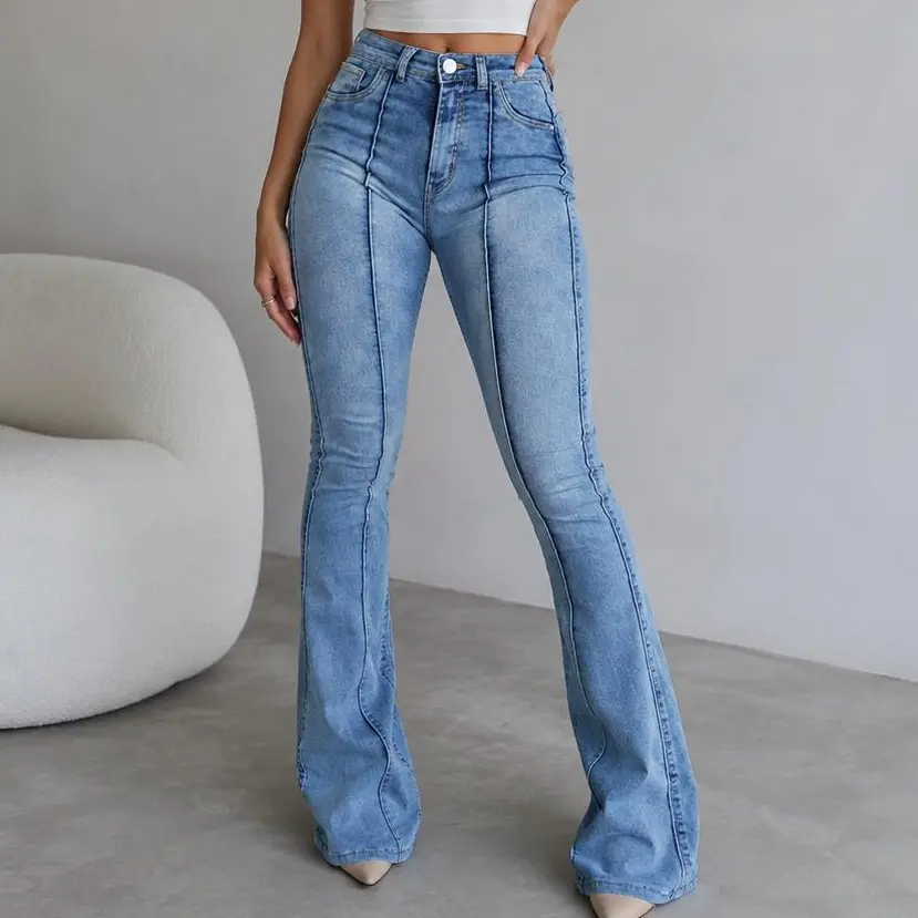 Elengatine Women High Waisted Flare Jeans, Sexy Butt Lifting Bootcut Denim Pants, Trendy Front Seam Slim Fit Trousers, Chic Baddie Aesthetic Streetwear, Casual Vintage Washed Outfits Bottoms Cotton