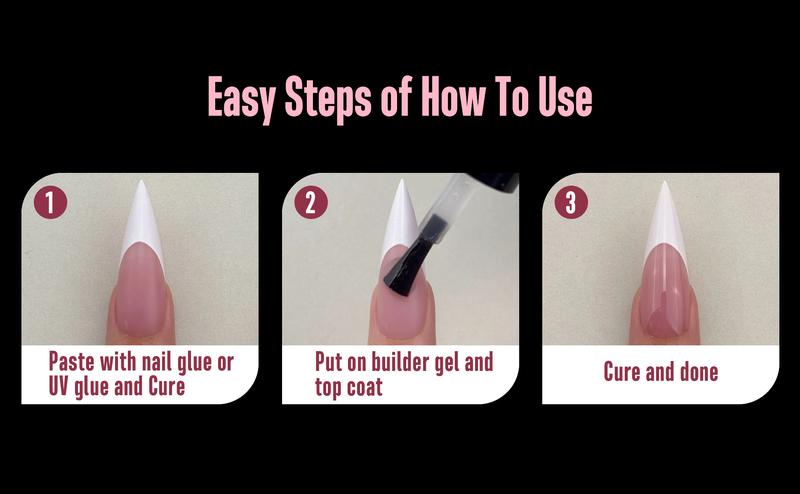 NOVO OVO White French Tip Long XL Sharp Stiletto Nail Tips Press on BERRY PINK,Soft Gel Double Matte Fake Nail Extension, Full Cover False Nails for Acrylic DIY x 16 Sizes 160 pcs【 NO GLUE TOP COAT AND LAMP INCLUDED】