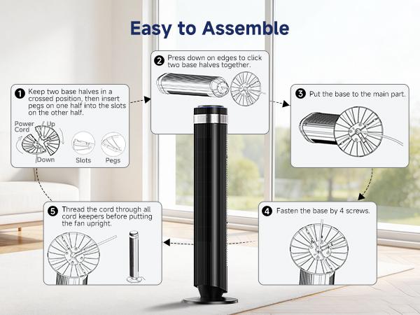 【New】Tower Fan for Bedroom, 28dB Silent Standing Fan with 12H Timer, Smart Auto Mode, 64° Oscillating Bladeless Cooling Fan for Home Office, Black