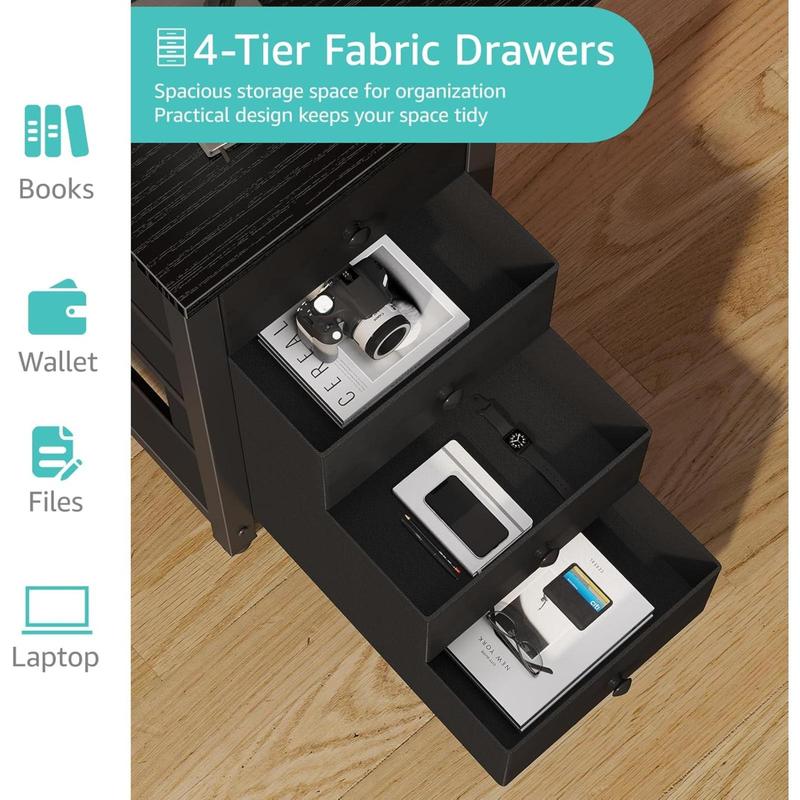 Lufeiya Gaming Desk with Fabric Drawers - 55 Inch Long Study Work Writing Reversible Computer Desk for Home Office Bedroom, Simple Modern Cute PC Desks with Drawer, Black