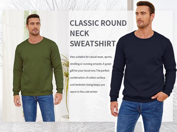 Gihuo Unisex Men's Warm Crewneck Sherpa Lined Fleece Sweatshirt - Classic O Neck Design, Comfortable Ribbed Cuffs & Hem, High-Quality Cotton & Sherpa Lining, Machine Washable, Casual Streetwear, Long Sleeve Knitted Jackets