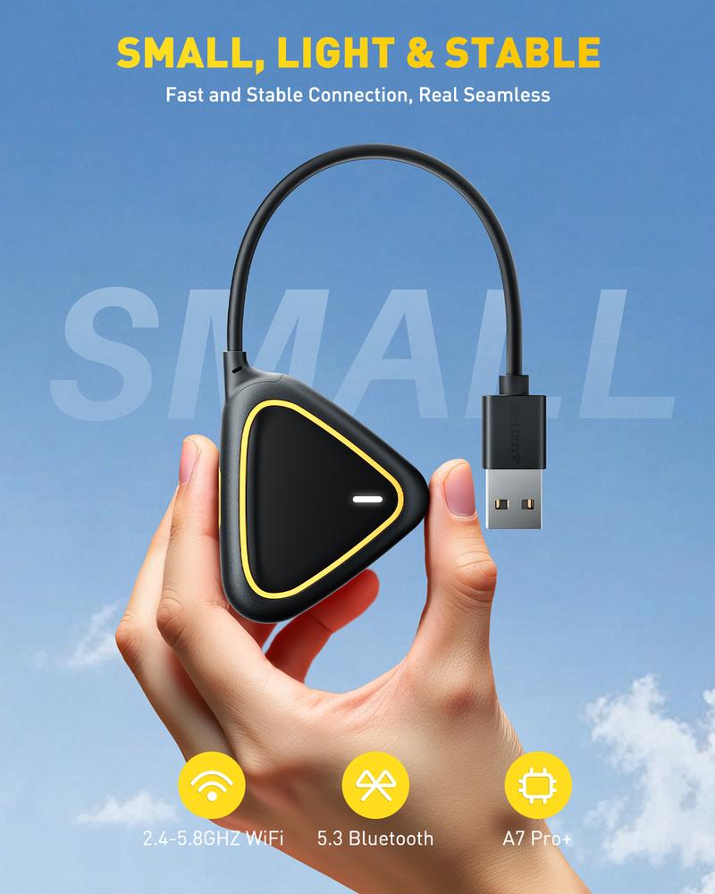 AUXITO 2 in 1 Wireless CarPlay & Android Auto Adapter, Converts OEM Wired CarPlay to Wireless, Plug & Play Seamless Connection for iPhone iOS 12+ & Android 11+, 2025 Upgraded