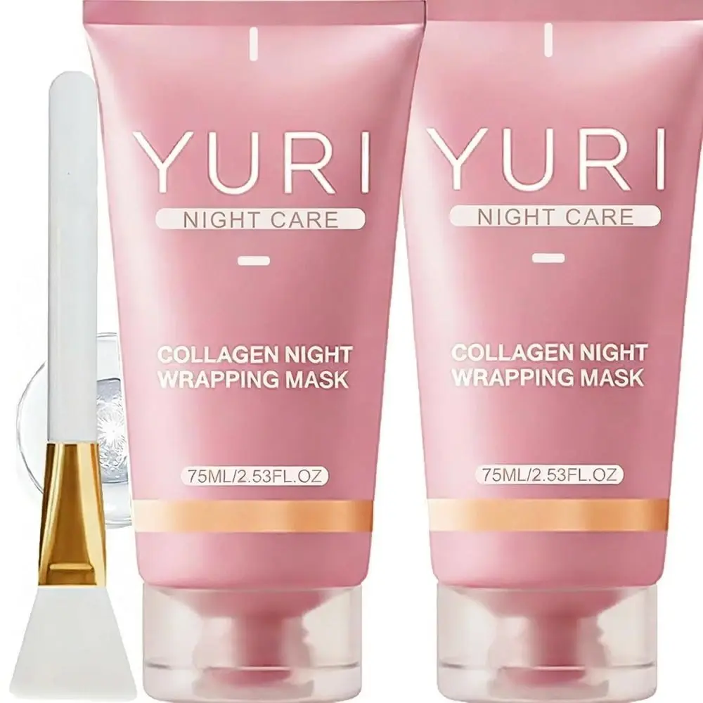 Korean Beauty Collagen Facial Mask - 75ml Night Wrapping Mask, Daily Moisturizer with Skin Barrier Support, Deep Hydration, Skin Renewal, Elasticity, Applicator Brush Included