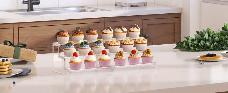 Lifewit 3 Tier Clear Display Stand with Interlocking Panels, Multi-Purpose Acrylic Organizer for Perfume, Skincare, Makeup & Dessert