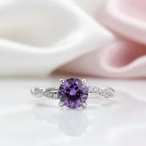 Amethyst Purple Twist Round Cut Engagement Ring
