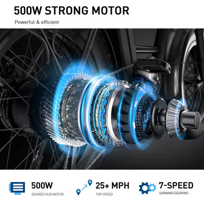 Hiboy EX6 Electric Bike for Adults with 960W Peak Motor, 25mph Speed | 48V 696Wh Removable Battery | 20" Electric Bicycle | Shimano 7-Speed | Front Suspension