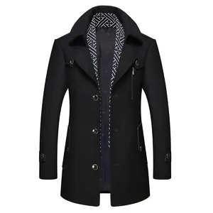 Men's Stylish Scarf Single Breasted Wool Walker Coat Thick Winter Jacket-6 Colors