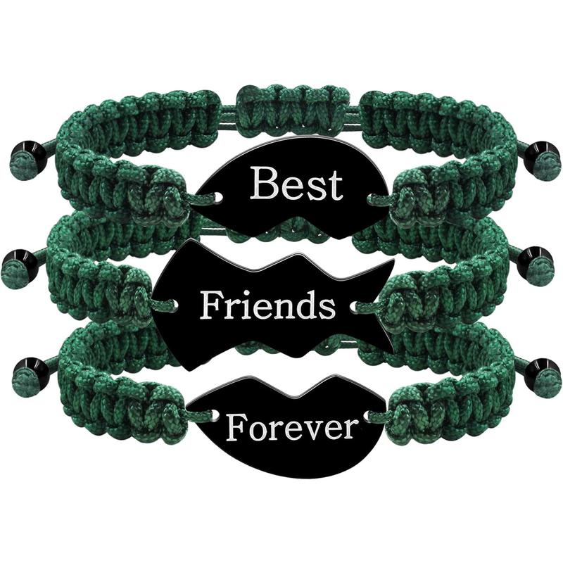 3pcs Personalized Friendship Bracelets Set | Stainless Steel Heart Puzzle Charm Handwoven Adjustable Drawstring Bracelets | Laser Engraved Best Friends Forever Jewelry Gift 3pcs Personalized Friendship Bracelets Set | Stainless Steel Heart Puzzle Charm Handwoven Adjustable Drawstring Bracelets | Laser Engraved Best Friends Forever Jewelry Gift