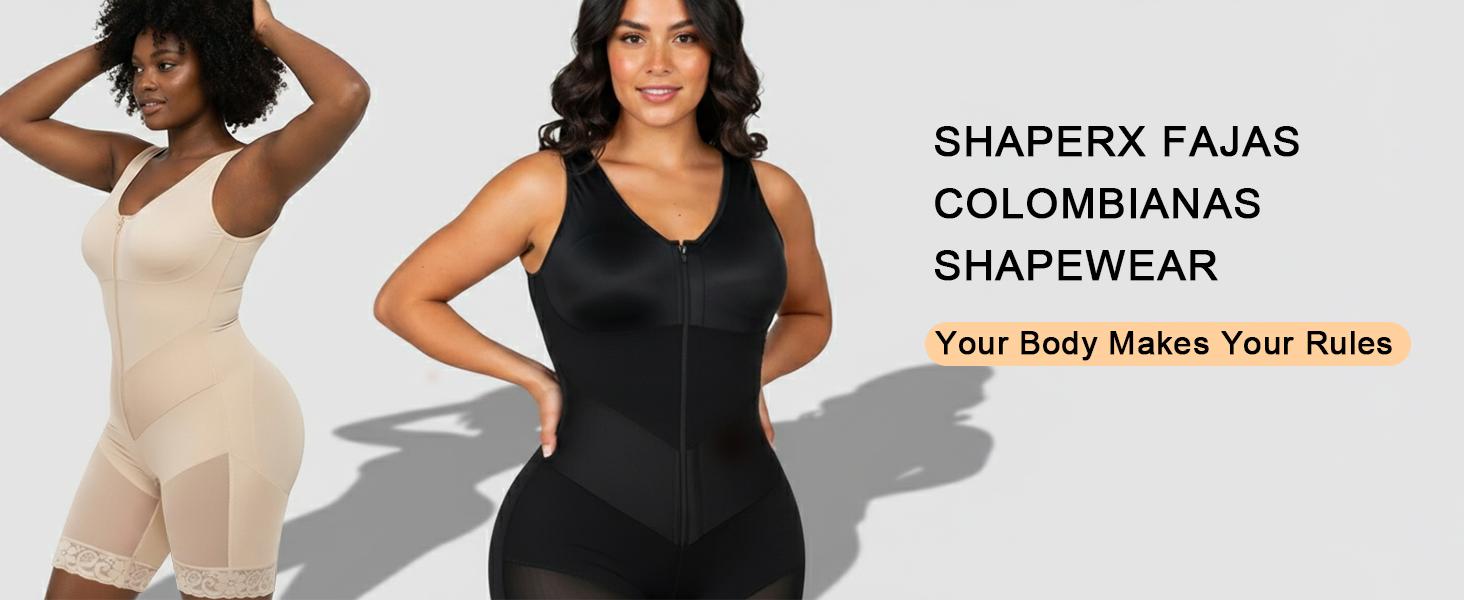SHAPERX Sculpting Tummy Control Fajas Colombianas for Women Moldeadoras Shapewear with V-shape Sculpting Elastic Band