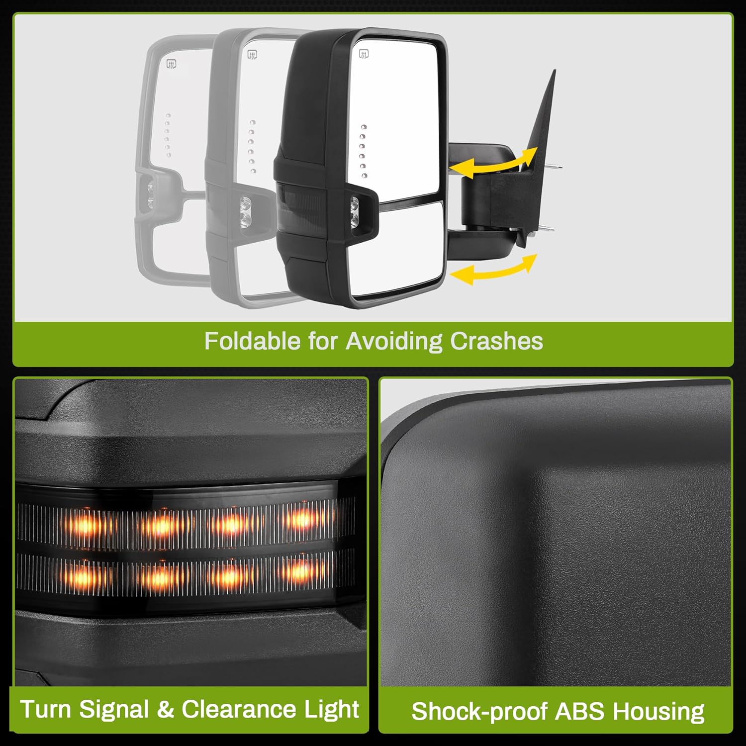 YITAMOTOR Towing Mirrors Compatible with 2014-2018 Silverado Sierra 1500 2500HD 3500HD Power Heated Smoke LED Turn Signal Manual Telescoping Folding Clearance Light Reverse Light Black Housing YITAMOTOR Towing Mirrors Compatible with 2014-2018 Silverado Sierra 1500 2500HD 3500HD Power Heated Smoke LED Turn Signal Manual Telescoping Folding Clearance Light Reverse Light Black Housing