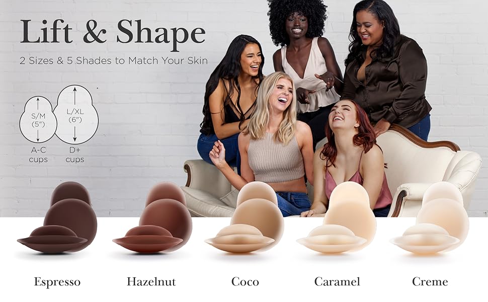 Nippies Skin Reusable Nipple Covers with Lift - Sticky Adhesive Silicone Pasties for Women All Day Strapless Comfort Travel Box Included