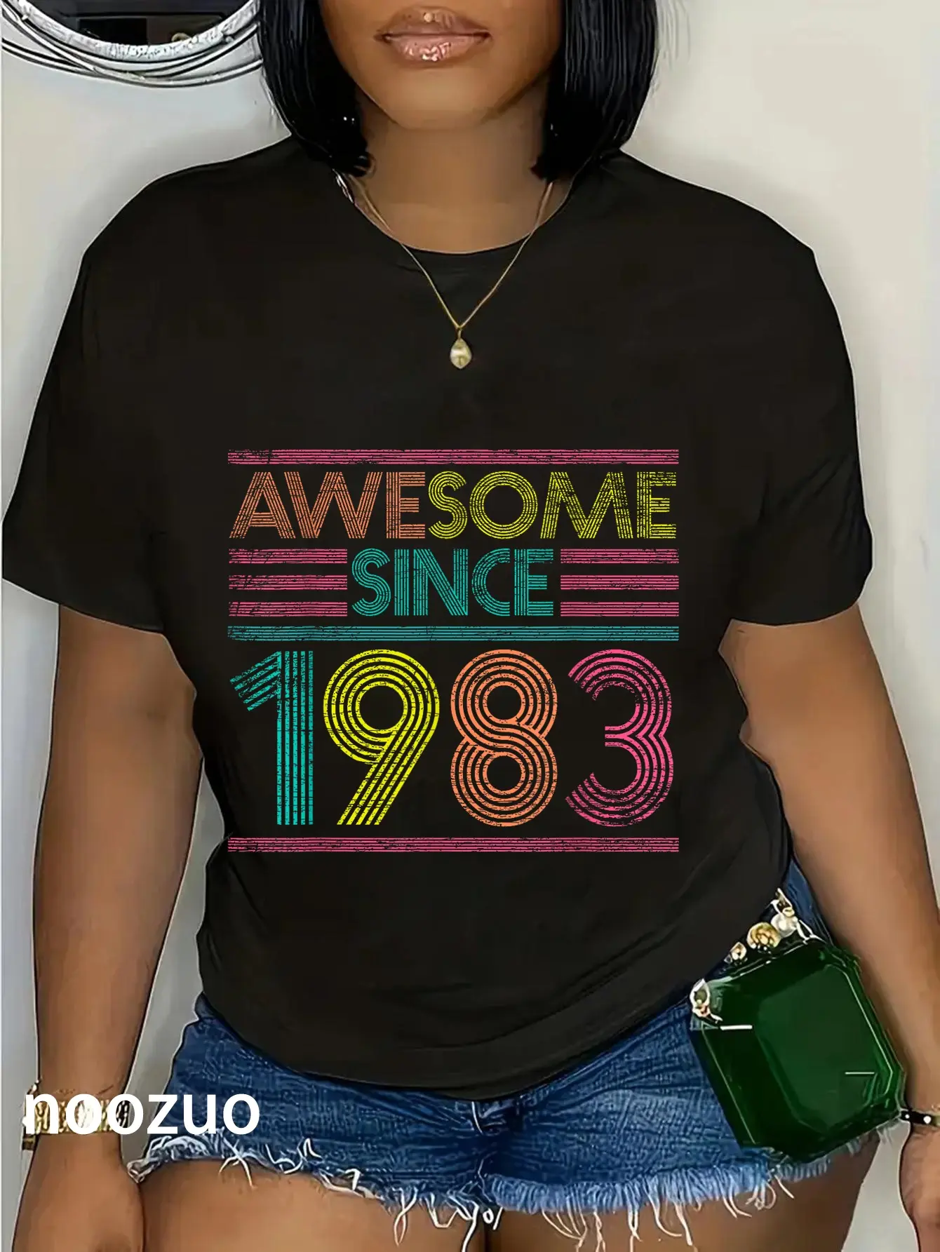 Women's 100% Cotton T-Shirt with Vintage 'Awesome Since 1983' Graphic Print, 80s Aesthetic Short Sleeve Streetwear Top, Funny Birthday Gift, Everyday, Casual, 100% Cotton Women's T-Shirts, Cool Women's T-Shirts