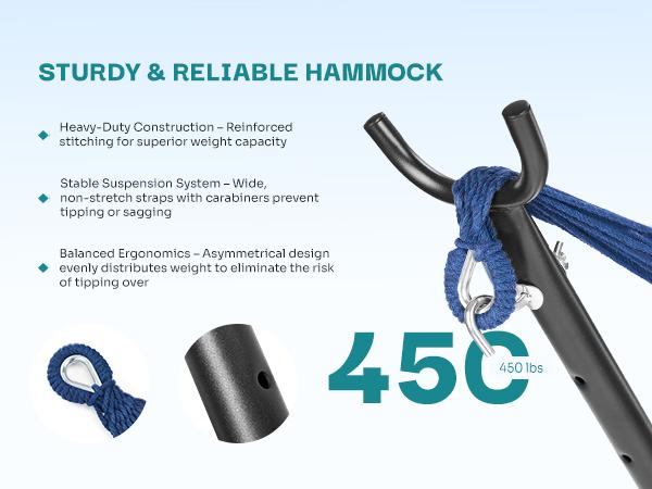 Double Hammock, Space-Saving Attached Carry Bag, Heavy-Duty Steel Frame, 450 Lb. Load Capacity, Easy To Assemble, For Patio, Park, Outdoors