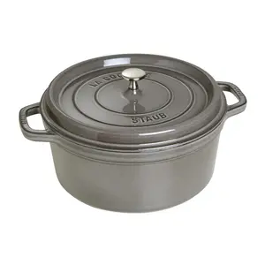Staub Cast Iron Dutch Oven 7 Qt | Round Enameled Cast Iron Pot with Lid | Graphite Grey
